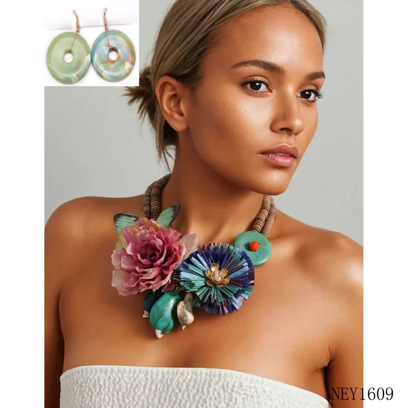 MULTICOLOR FLOWER NECKLACE SET ( 1609 ) made by Oh My Jewelry
