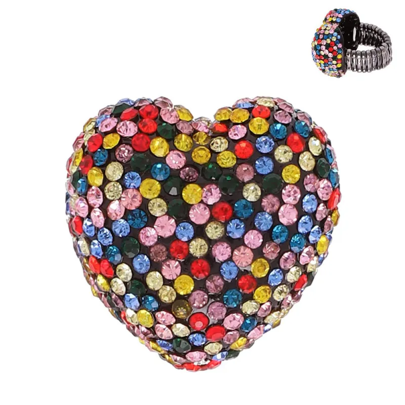 HEMATITE HEART RING MULTI COLOR STONES ( 89 BMU ) made by Oh My Jewelry