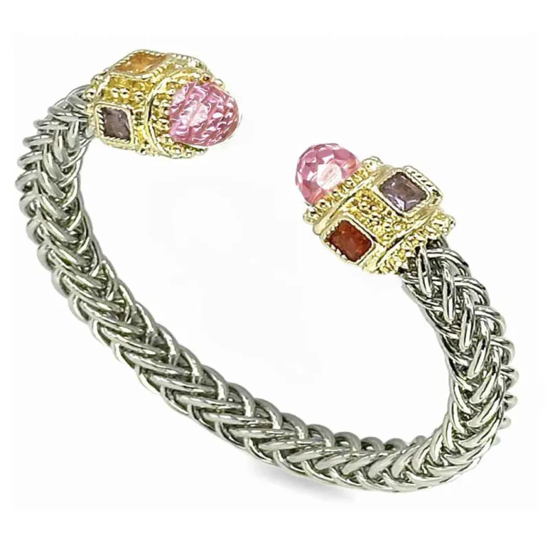 SILVER GOLD PINK CUFF BANGLE MULTI COLOR CZ CUBIC ZIRCONIA STONES ( 8888 BKRO ) made by Oh My Jewelry