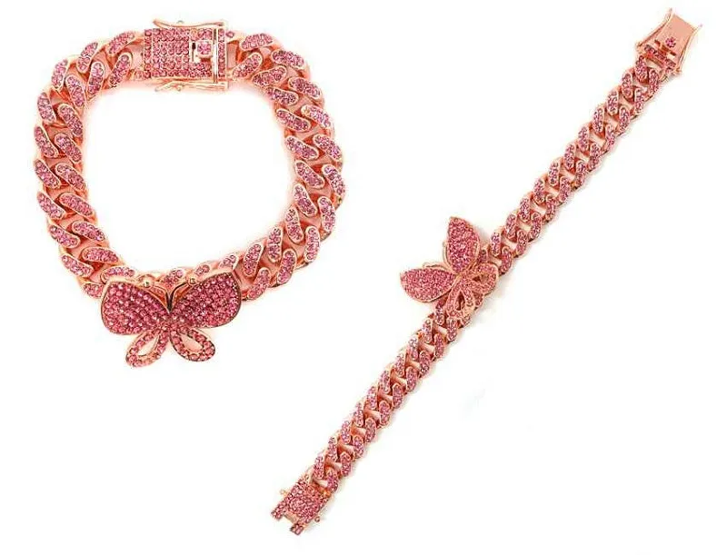 ROSE GOLD BUTTERFLY BRACELET PINK STONES ( 5446 RGDPK ) sold by Oh My Jewelry