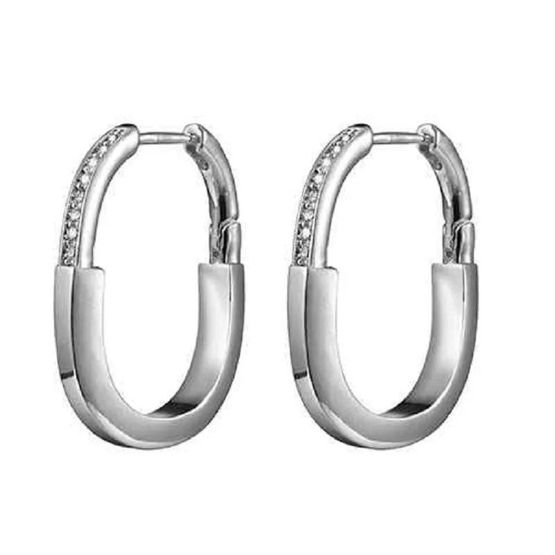 SILVER HOOP EARRINGS CLEAR CZ STONES ( 9489 R ) made by Oh My Jewelry