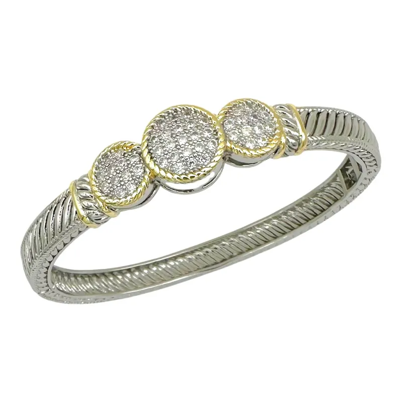 SILVER GOLD BANGLE CLEAR CZ STONES ( 1801 B ) made by Oh My Jewelry