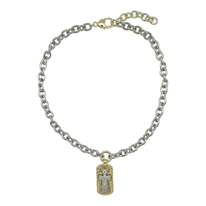 14K GOLD PLATED NECKLACE CROSS CHARM CLEAR CZ STONES ( 1840 ) made by Oh My Jewelry