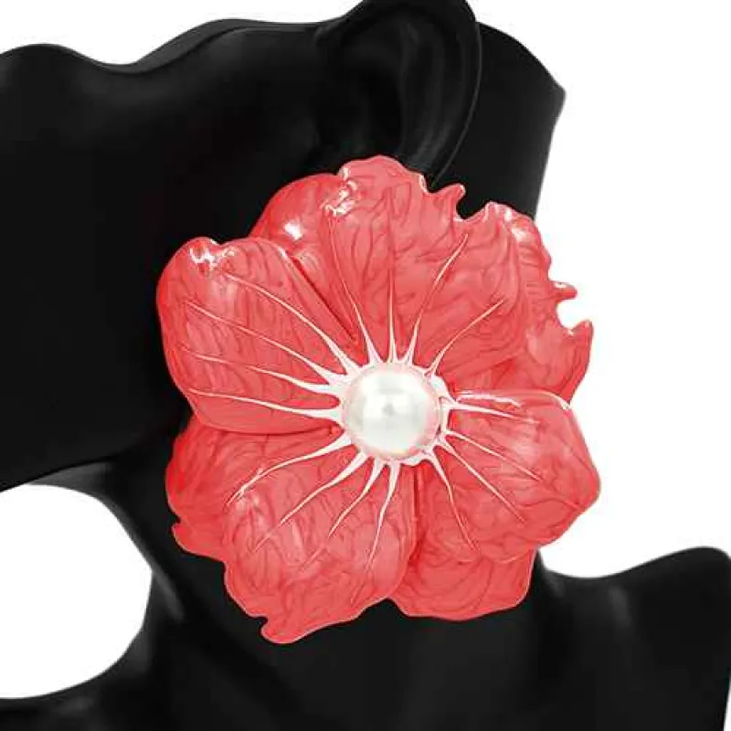 LARGE FLOWER EARRINGS ( 1109 RED ) made by Oh My Jewelry