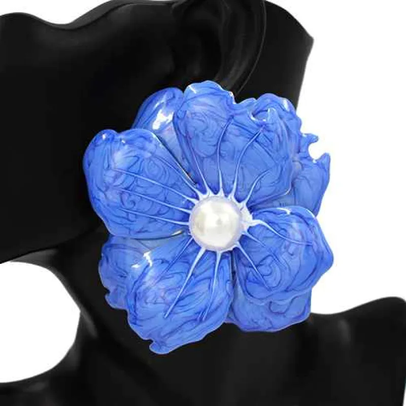 LARGE FLOWER EARRINGS ( 1109 BL ) made by Oh My Jewelry