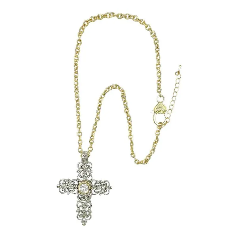 14K GOLD PLATED NECKLACE CROSS CLEAR CZ STONES ( 1810 C ) made by Oh My Jewelry
