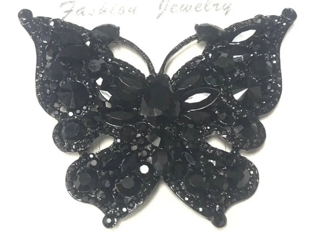 BLACK Rhinestone Butterfly Brooch ( 06536 BK ) made by Oh My Jewelry