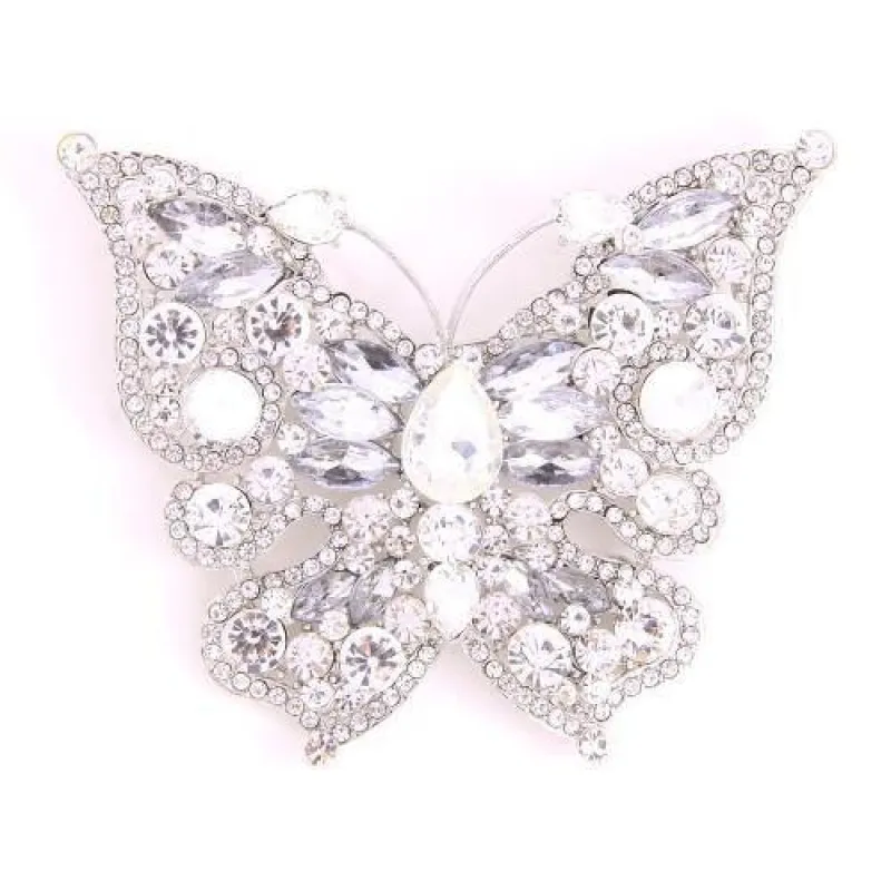 Silver Clear Rhinestone Butterfly Brooch ( 06536 SCL ) made by Oh My Jewelry