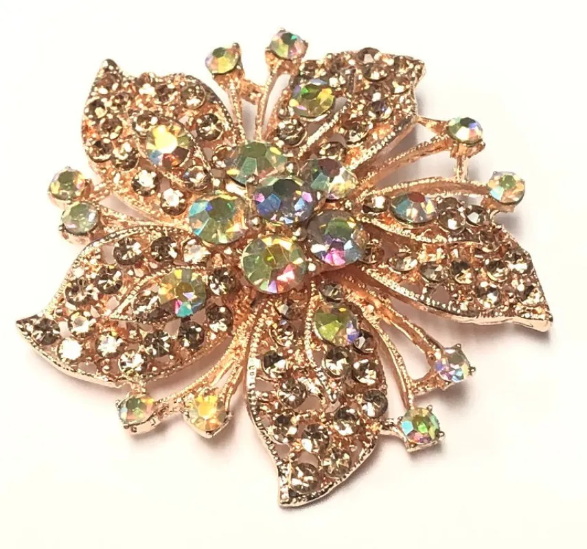 ROSE GOLD FLOWER BROOCH PEACH STONES ( 06398 RGPH ) made by Oh My Jewelry