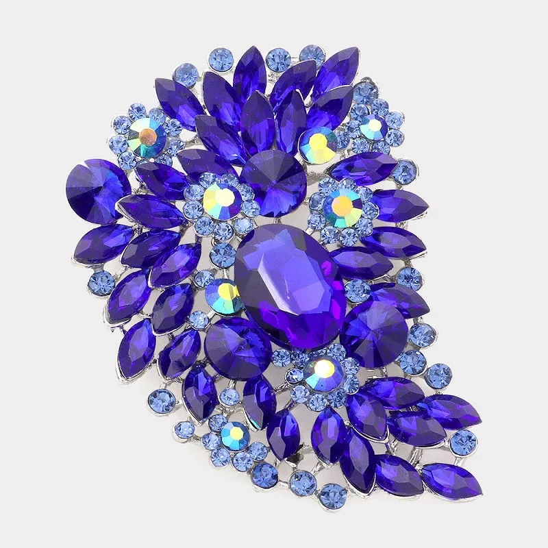 Blue Rhinestone Large Brooch Pin ( 06647 BL  ) made by Oh My Jewelry
