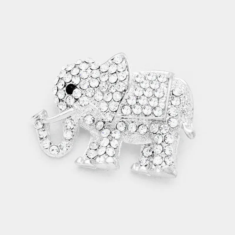 SILVER ELEPHANT BROOCH CLEAR STONES ( 06368 SCL ) made by Oh My Jewelry
