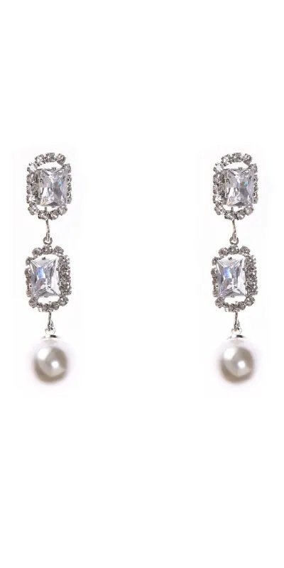 SILVER CLEAR STONE CZ EARRINGS ( 11457 CZCLRD ) made by Oh My Jewelry