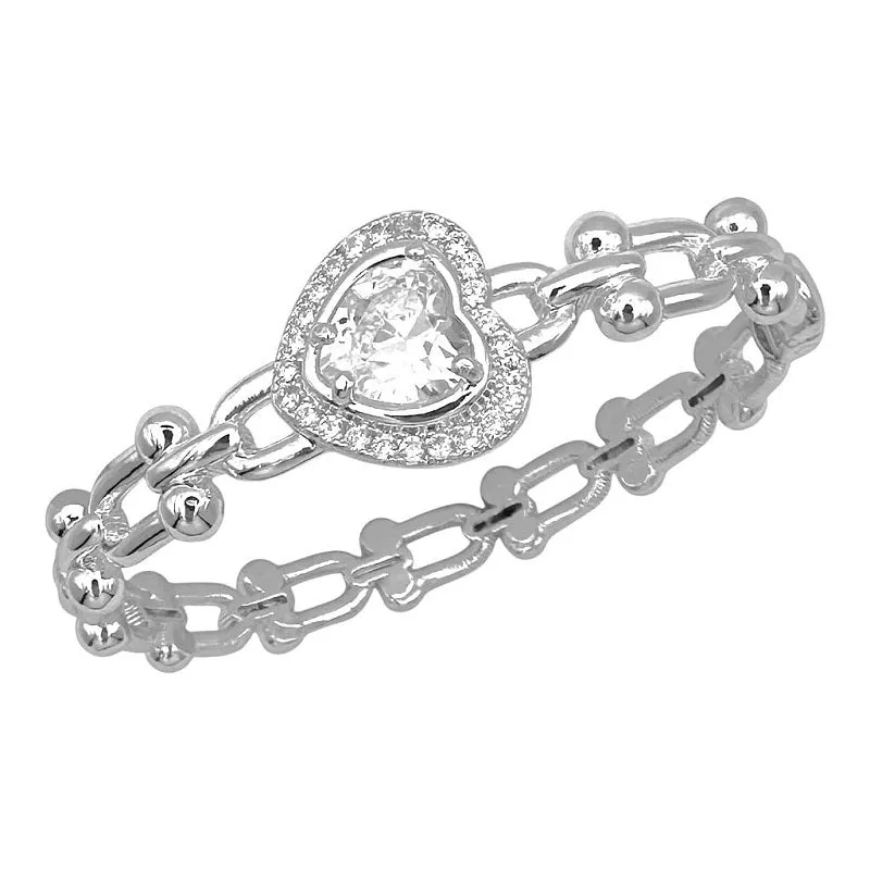 SILVER BANGLE CLEAR CZ STONES HEART ( 1748BXC ) made by Oh My Jewelry