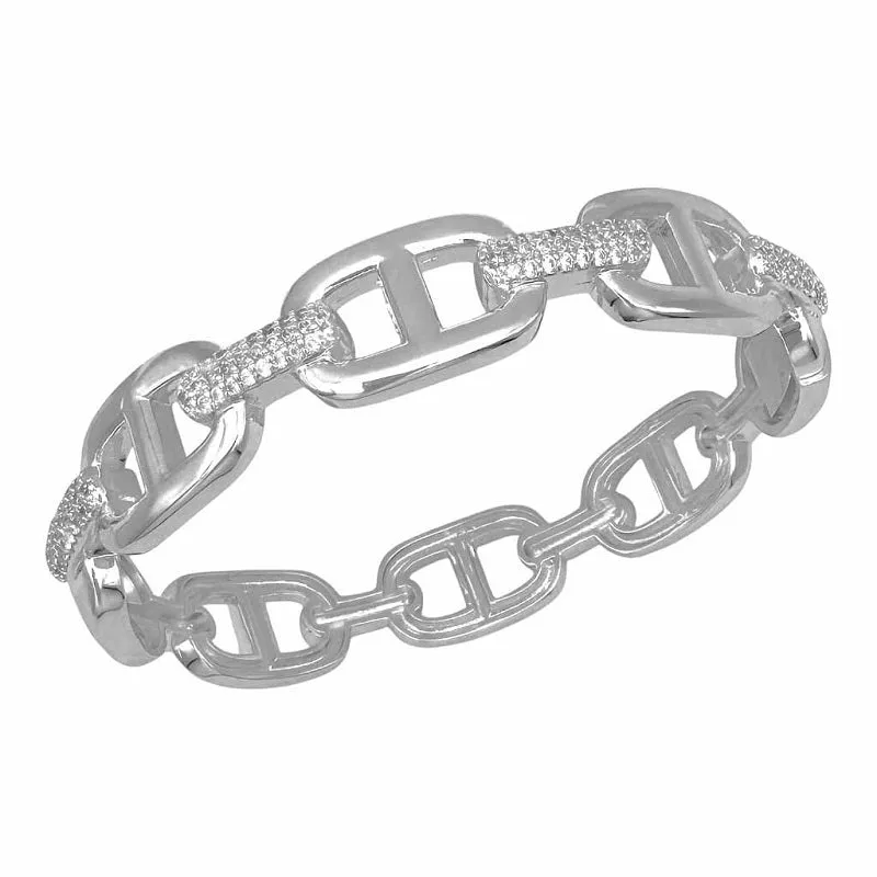 SILVER BANGLE CLEAR CZ STONES ( 1880BX ) made by Oh My Jewelry