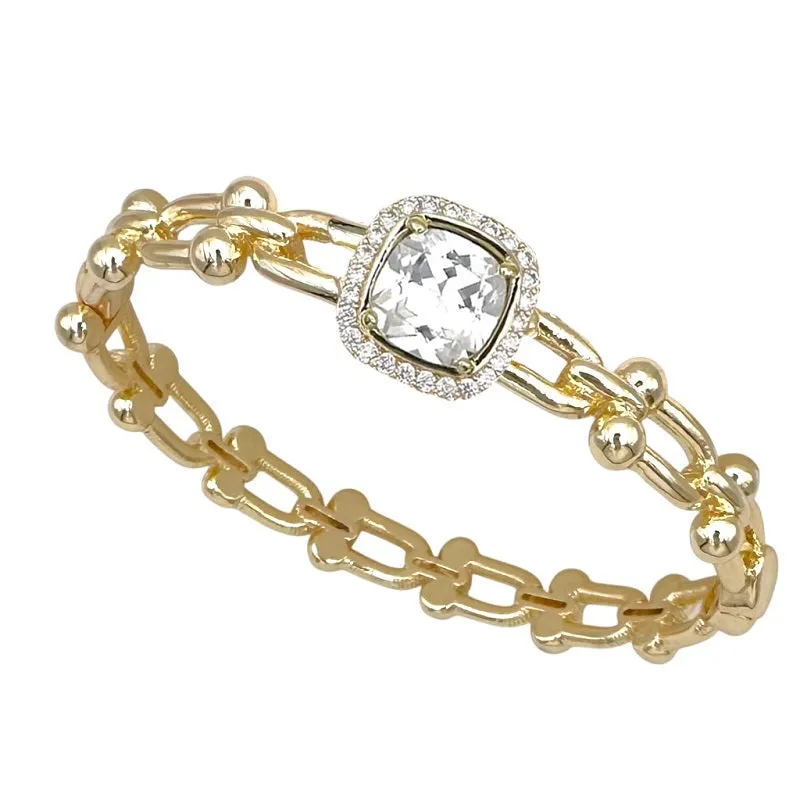 GOLD BANGLE CLEAR CZ STONES ( 1747 BGC ) made by Oh My Jewelry