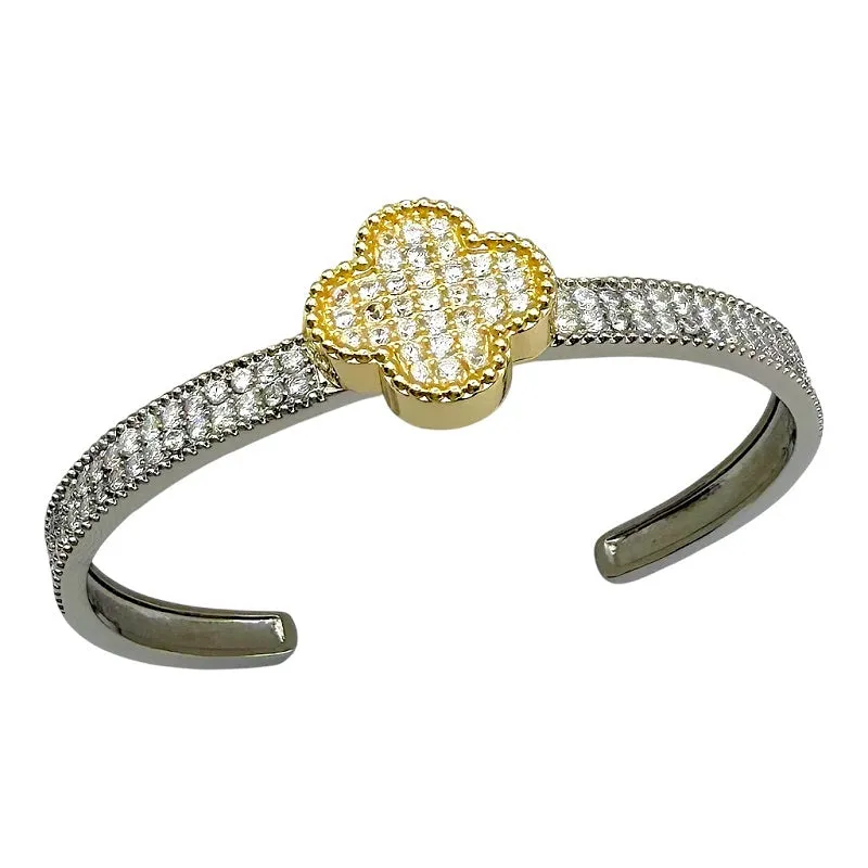 SILVER GOLD CUFF CLEAR CZ STONES ( 1884 B ) made by Oh My Jewelry