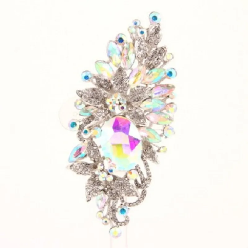 4.6" AB and Clear Rhinestone Brooch in Silver Setting ( 06236 SAB ) made by Oh My Jewelry