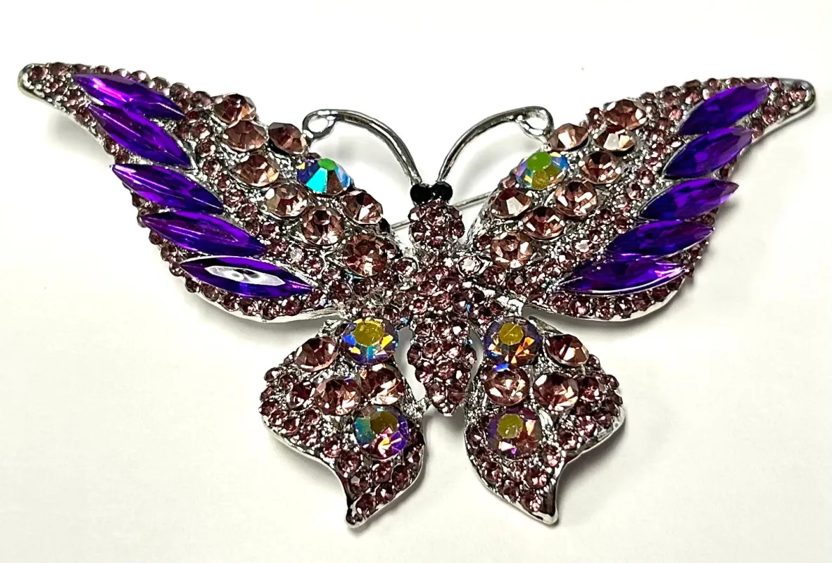 SILVER BUTTERFLY BROOCH PURPLE STONES ( 06263 PP ) made by Oh My Jewelry