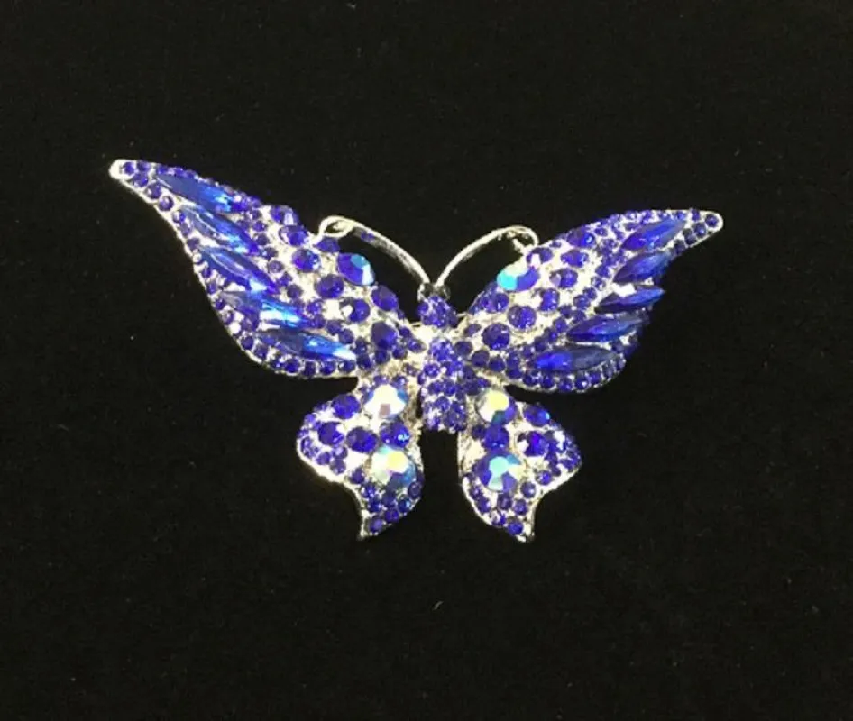 Silver Blue Rhinestone Butterfly Brooch ( 06263 SBL ) made by Oh My Jewelry