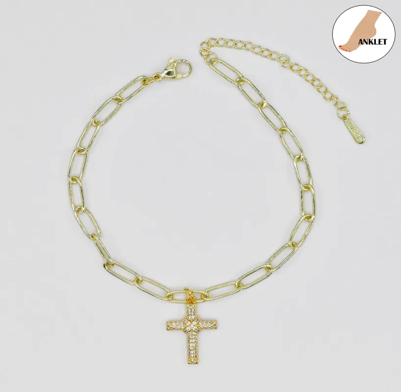 STAINLESS STEEL CROSS CZ ANKLET ( 3200 G ) made by Oh My Jewelry