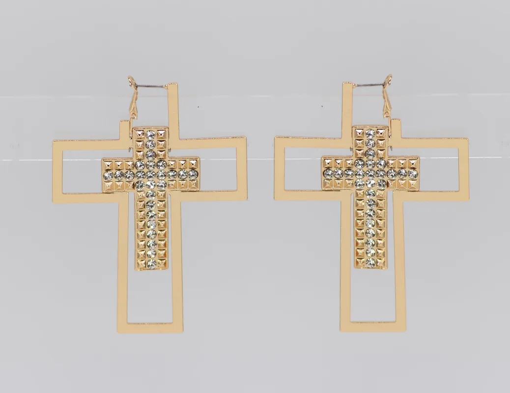 GOLD CROSS EARRINGS CLEAR STONES ( 4993 GLCRY ) made by Fiesta