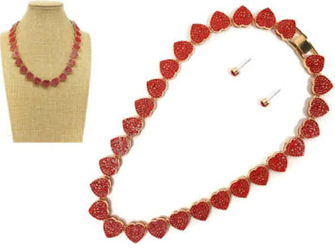 RHINESTONE HEART NECKLACE SET ( 8202 GDRE ) made by Oh My Jewelry