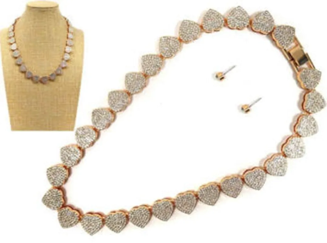 RHINESTONE HEART NECKLACE SET ( 8202 GDCRY ) made by Oh My Jewelry