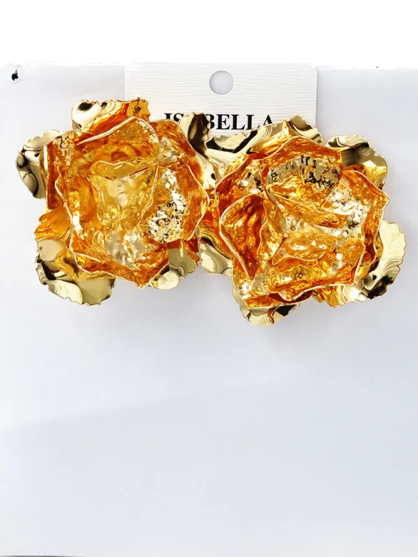 GOLD METAL FLORAL EARRINGS ( 251459 G ) made by Oh My Jewelry