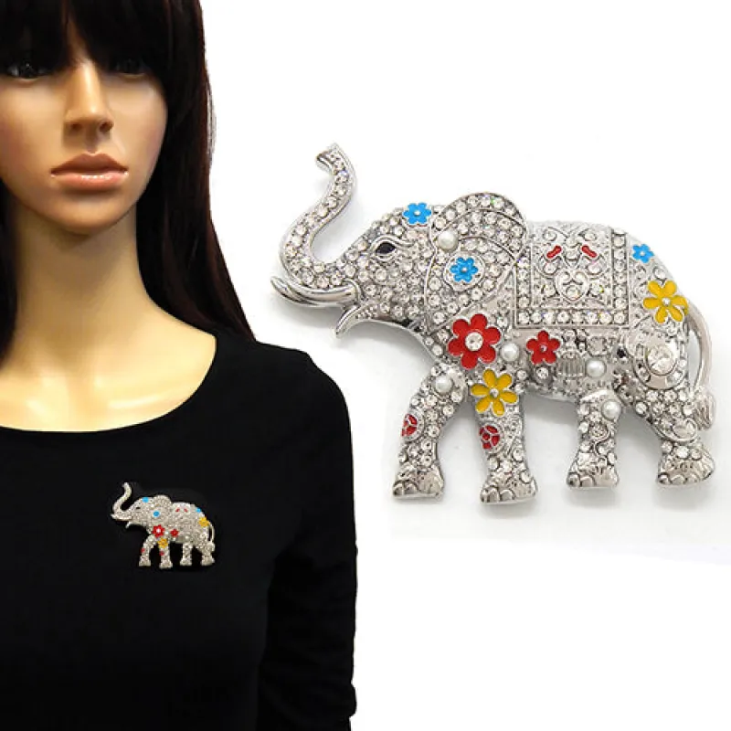 SILVER ELEPHANT BROOCH ( 2247 RDCLR ) made by Oh My Jewelry