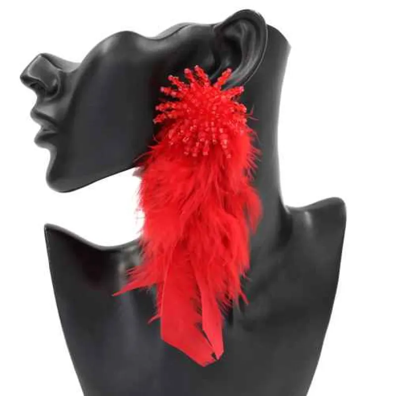 FEATHER EARRINGS ( 1214 RED ) made by Oh My Jewelry