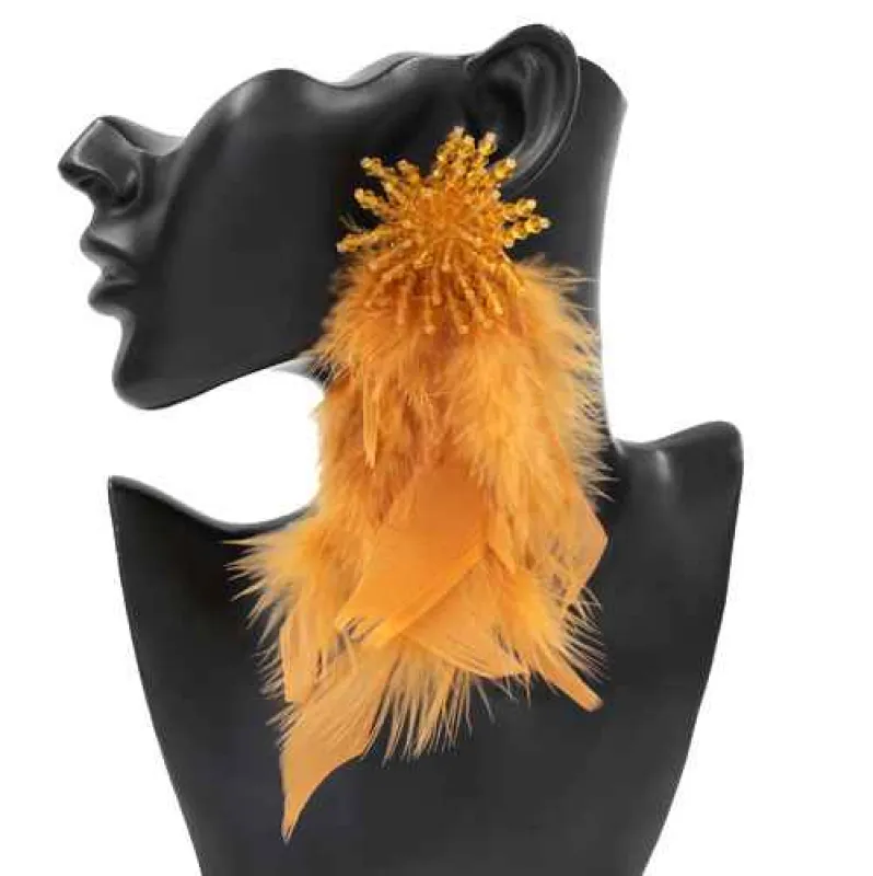 FEATHER EARRINGS ( 1214 BR ) made by Oh My Jewelry