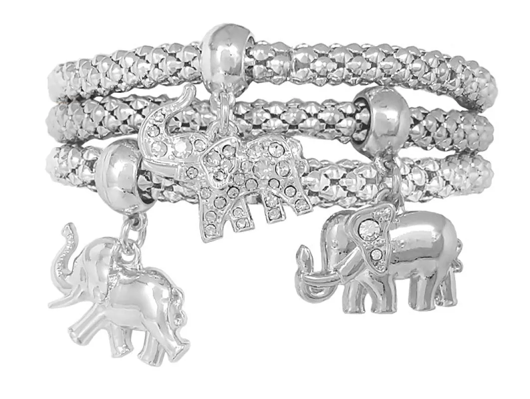 SILVER STRETCH BRACELET ELEPHANTS ( 00731 S ) made by Oh My Jewelry