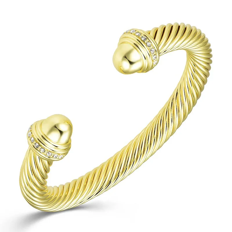 GOLD CUFF BANGLE CLEAR STONES ( 1352 GD ) made by Oh My Jewelry