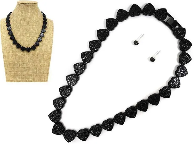 RHINESTONE HEART NECKLACE SET ( 8202 BKJET ) sold by Oh My Jewelry