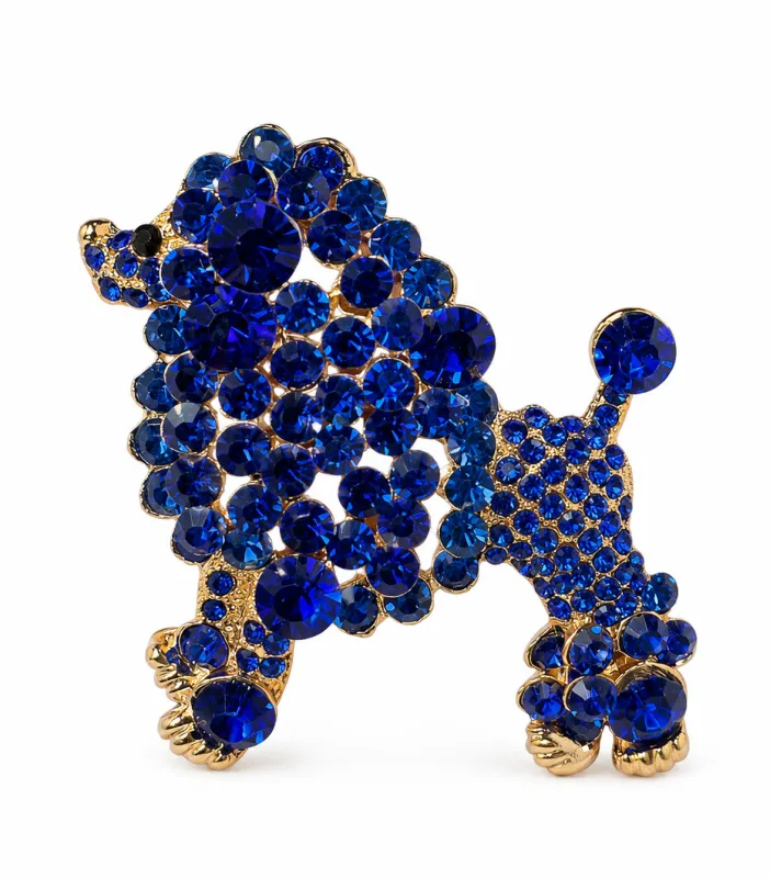 GOLD POODLE BROOCH BLUE RHINESTONES ( 06302 GDBL ) made by Oh My Jewelry