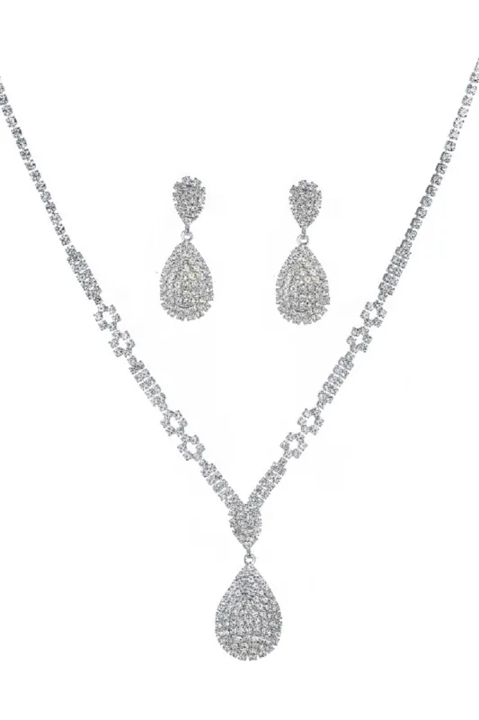 SILVER NECKLACE SET CLEAR RHINESTONES(20638SCL) made by Oh My Jewelry