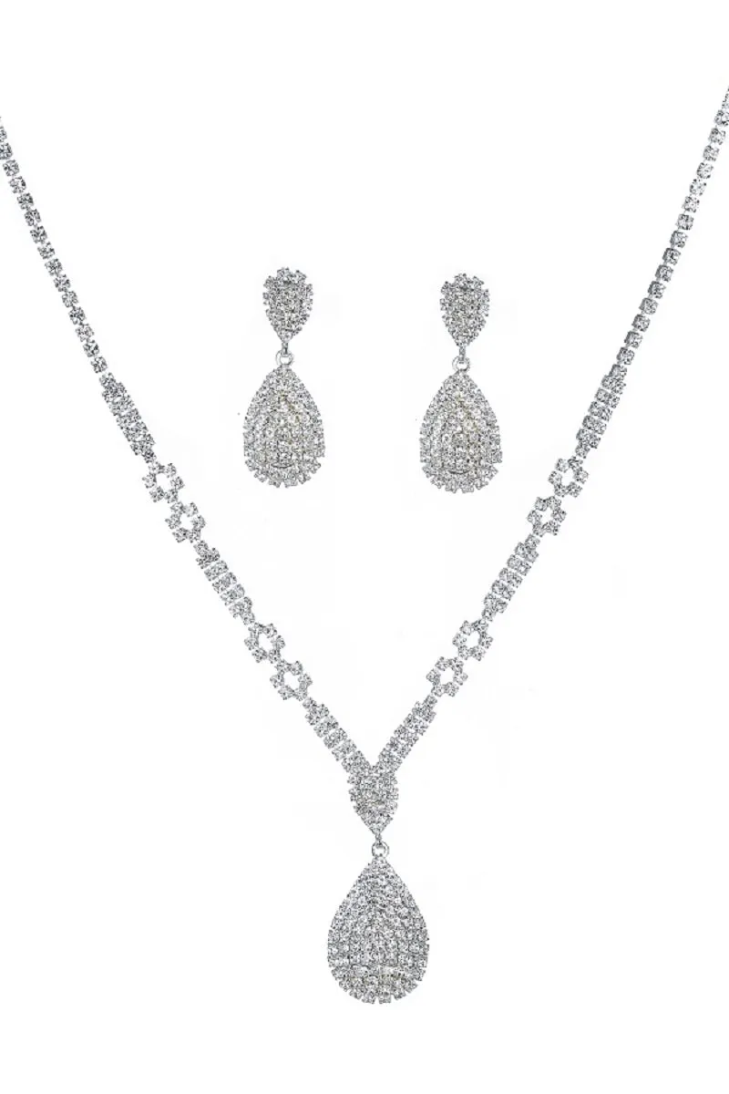 SILVER NECKLACE SET CLEAR RHINESTONES(20638SCL) sold by Oh My Jewelry