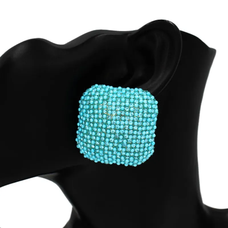 SQUARE AQUA BLUE EARRINGS ( 1216 AQ ) made by Oh My Jewelry