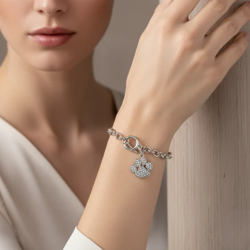 SILVER BRACELET PAW CLEAR STONES ( 60 RCR ) made by Oh My Jewelry