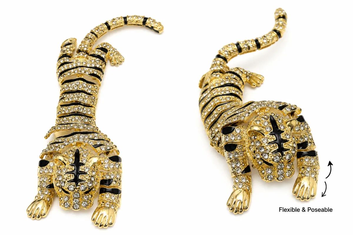 LARGE GOLD MOVABLE TIGER BROOCH ( 06787 G ) made by Oh My Jewelry
