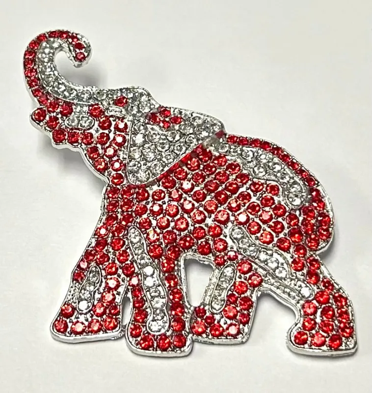 SILVER ELEPHANT BROOCH RED CLEAR STONES ( 1061 RH ) made by Oh My Jewelry