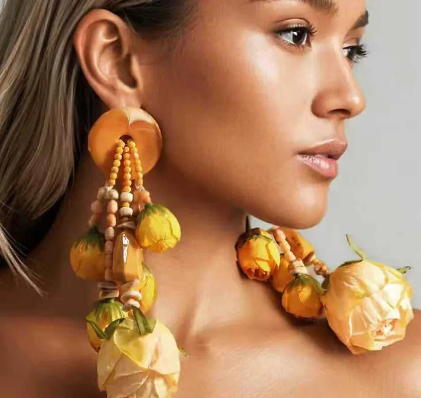 FASHION FLOWER EARRINGS ( 1662 YE ) made by Oh My Jewelry