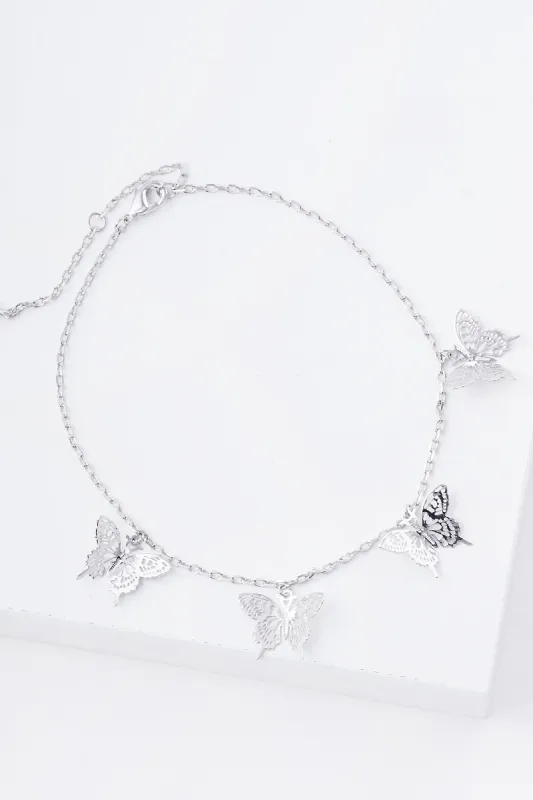 WHITE GOLD DIPPED BUTTERFLY ANKLET ( 1742 R ) made by Oh My Jewelry