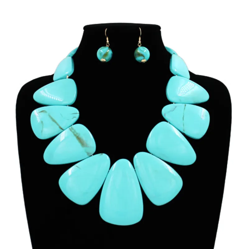 TURQUOISE STONE NECKLACE SET ( 2298 TQ ) made by Oh My Jewelry
