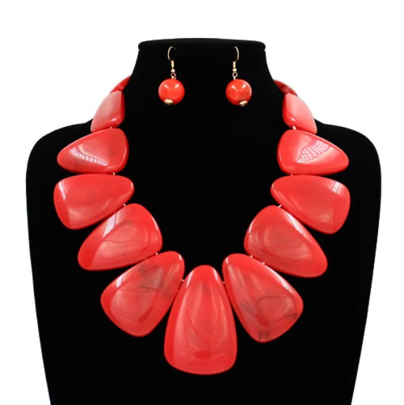RED STONE NECKLACE SET ( 2298 RED ) made by Oh My Jewelry