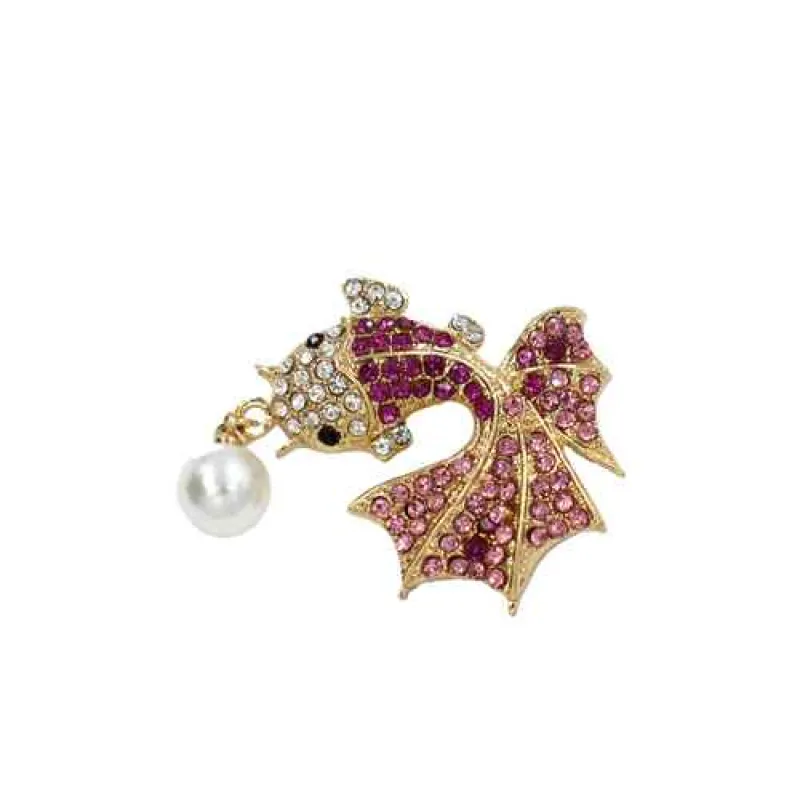 FISH BROOCH PINK STONES ( 2213 GDPK ) made by Oh My Jewelry