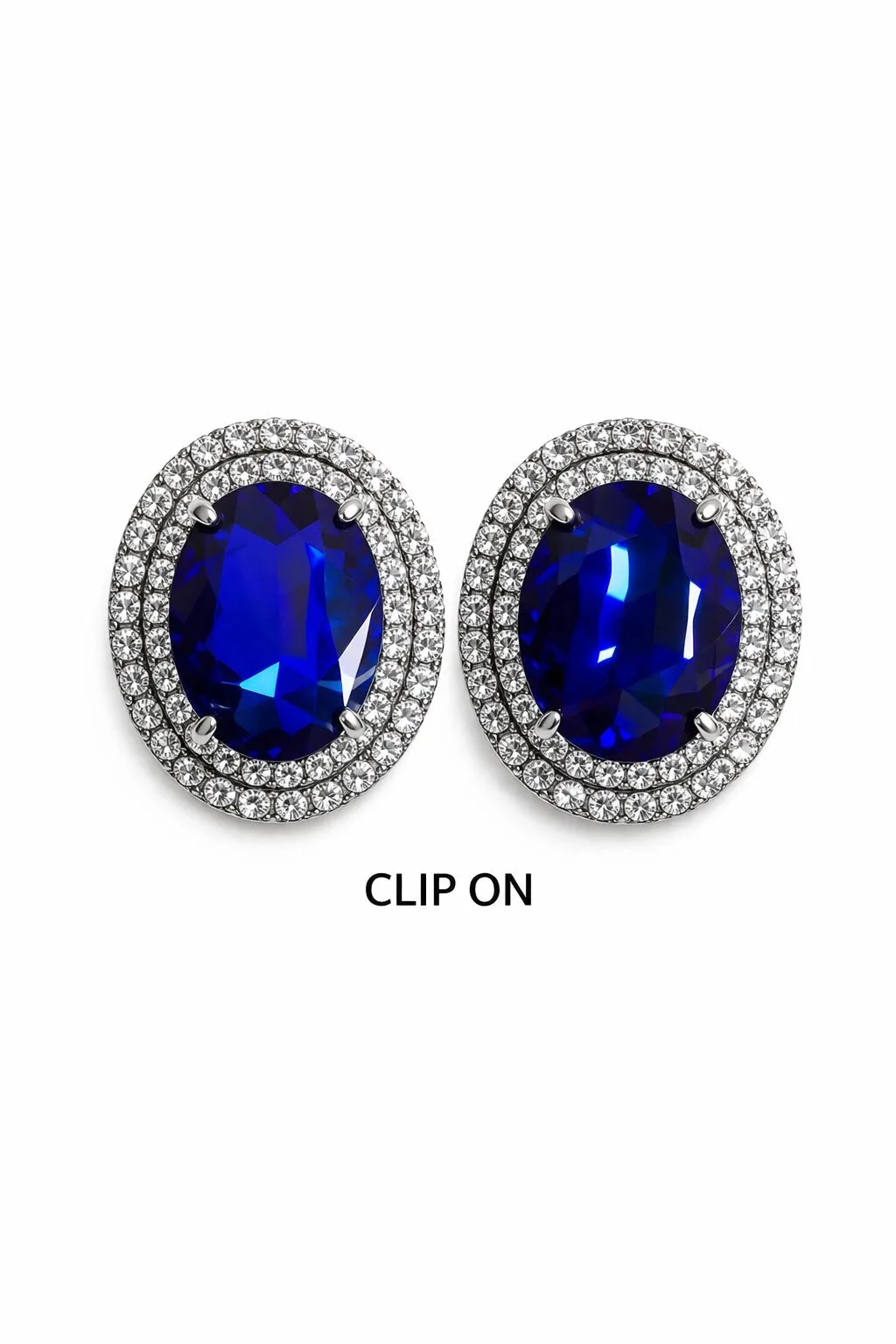 SILVER CLIP ON EARRINGS BLUE ( 2758 BL ) sold by Oh My Jewelry