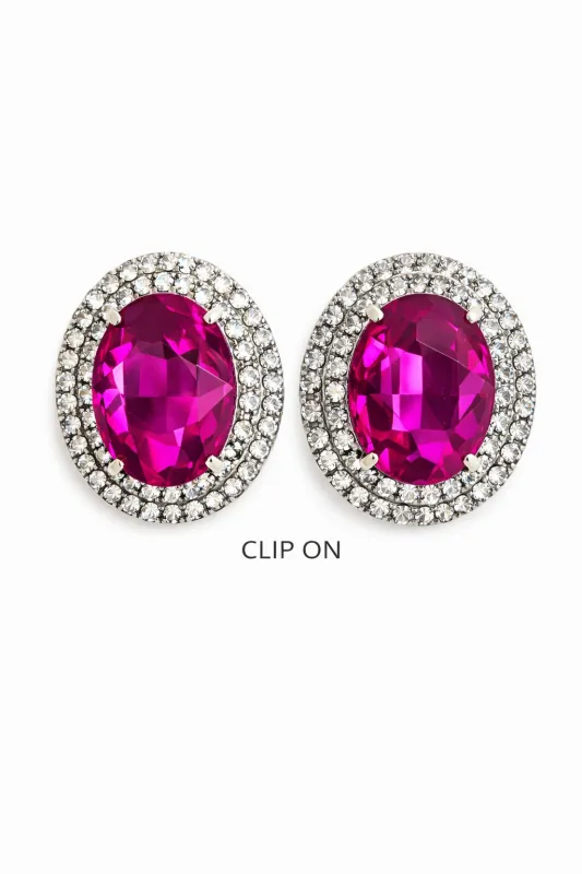 SILVER CLIP ON EARRINGS FUCHSIA ( 2758 FUC ) made by Oh My Jewelry