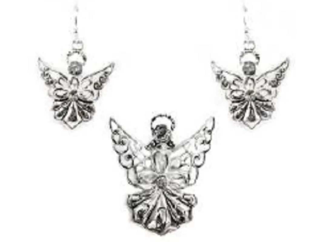 Silver Angel Magnetic Pendant with Matching Dangle Earrings ( 1501 ) made by Oh My Jewelry