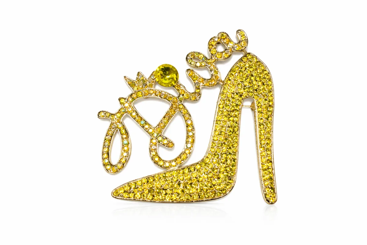 GOLD YELLOW DIVA SHOE BROOCH ( 1608 GYE ) made by Oh My Jewelry